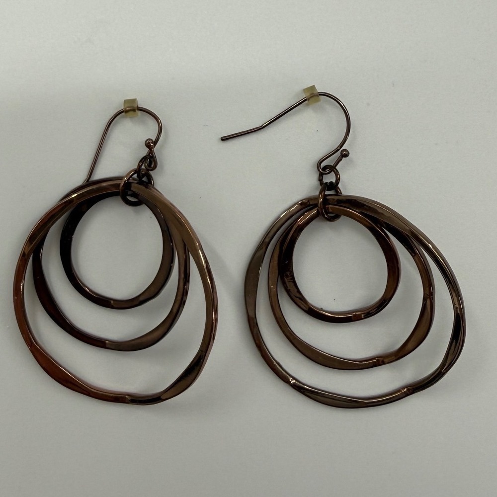 Triple Hoop Earrings Womens Bronze Tiered Dangle Bohemian Earthy Minimalist